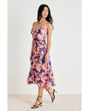 Lulus Tisa Multi Floral Slip Midi Dress - Red