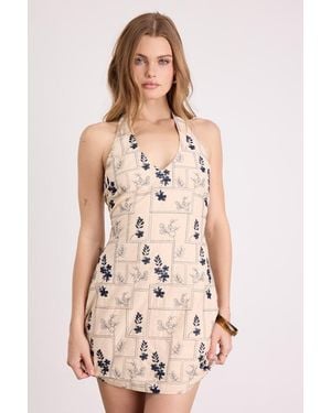 Lulus Melosia Embroidered Halter Mini Dress - Natural