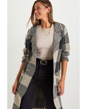 Lulus Cuddle Club And Plaid Long Sleeve Coat - Multicolour