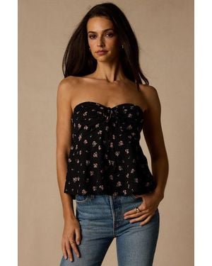 Lulus Rinna Floral Strapless Peplum Top - Black