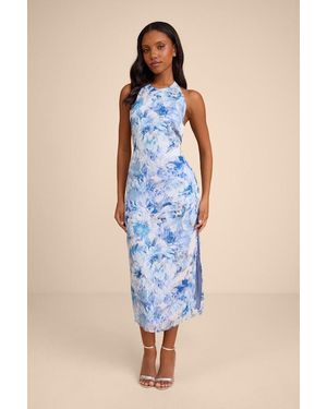 Lulus Neiva And Floral Backless Midi Dress - Blue