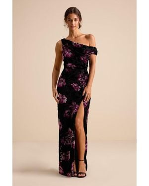Lulus Marnella Floral Velvet Burnout Asymmetrical Maxi Dress - Natural