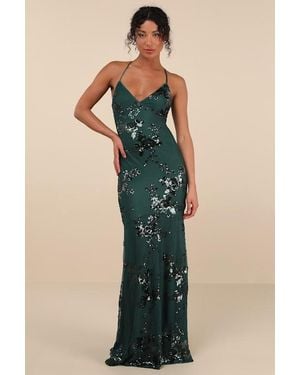 Lulus Photo Finish Sequin Lace-Up Maxi Dress in Blue | Lyst UK