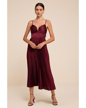 Lulus Fabulous Perfection Satin Pleated Midi Dress - Red