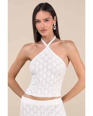 Rhythm Daisy Pointelle Knit Halter Crop Top - Natural