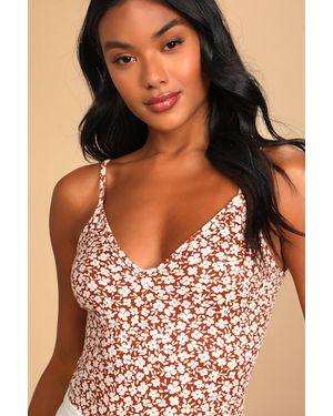 Lulus Each And Every Bloom Floral Print Sleeveless Bodysuit - Brown