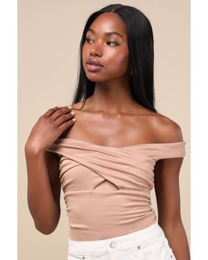 Lulus Elowyn Light Blush Cross-Front Off-The-Shoulder Top - Natural