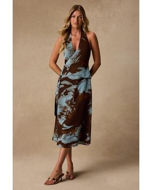 Lulus Liyana And Abstract Print Halter Midi Dress - Brown