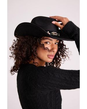 Lulus Lycia Suede Embroidered Western Hat - Black