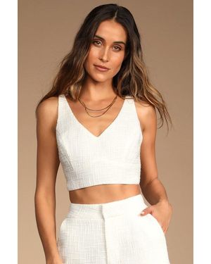 Lulus Chic And Sophisticated Tweed Cropped Tank Top - White