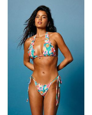 Kulani Kinis St. Lucia Multi Tropical Floral Side-Tie Bikini Bottoms - Blue