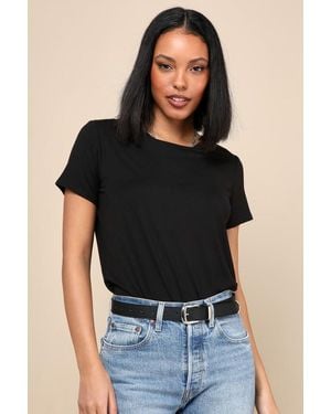 Lulus Basics Skyra T-Shirt Bodysuit - Black