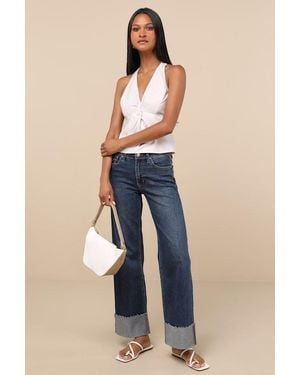 Jbd. Tamilia Dark Wash Mid-Rise Cuffed Denim Jeans - Blue