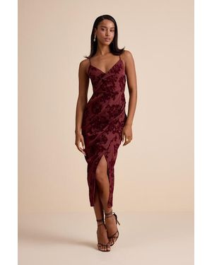 Lulus Belden Velvet Burnout Surplice Midi Dress - Red