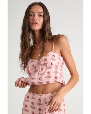 Lulus Chel Boho Print Tie-Front Cami Top - Pink