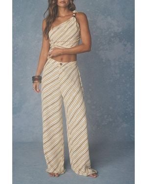Lulus Vanna And Striped Wide-Leg Trousers - Blue