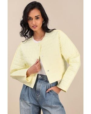 Lulus Denny Pale Quilted Cropped Jacket - Blue