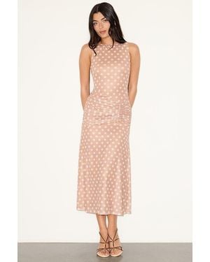 AFRM LOS ANGELES Loren Polka Dot Mesh Ruched Midi Dress - Natural