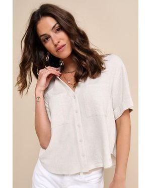 Lulus Summer Escapades Linen Collared Button-Up Top - Natural