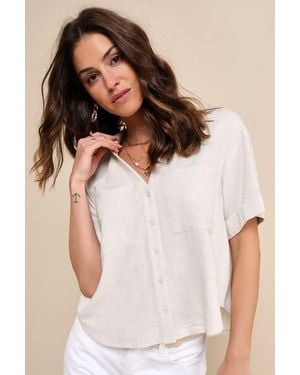 Lulus Summer Escapades Linen Collared Button-Up Top - Natural