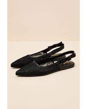 Lulus Brianna Lace Pointed-Toe Slingback Flats - Natural