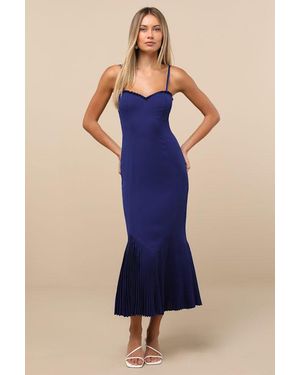 Lulus Channa Pleated Hem Midi Dress - Blue