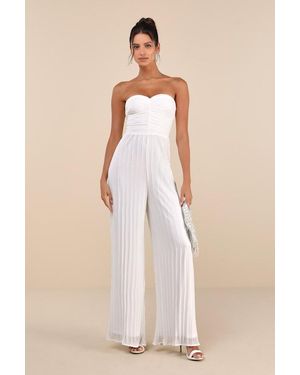 Lulus Certainly Charming Pleated Strapless Wide-Leg Jumpsuit - Natural