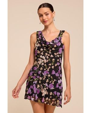 Lulus Odette Floral Cowl Neck Mini Dress - Black