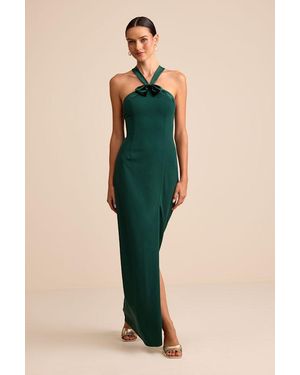 Lulus Bisian Velvet Bow Backless Apron Maxi Dress - Green