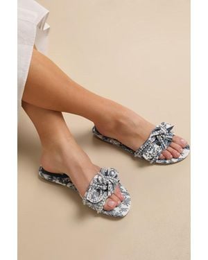 Steve Madden Misha Multi Floral Knotted Pearl Slide Sandals - Blue