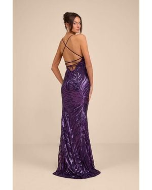 Lulus Valhalla Sequin Lace-Up Maxi Dress in Blue | Lyst UK