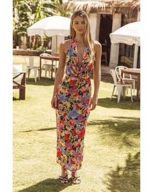 Lulus Janelle Multi Floral Backless Maxi Dress - Metallic
