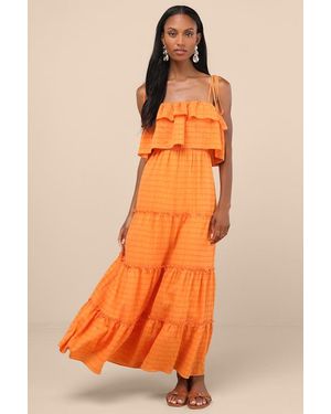 Lulus Inaya Textured Tie-Strap Tiered Maxi Dress - Orange