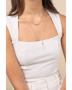 Lulus Enchanting Sparkle Rhinestone Lariat Layered Necklace - Natural