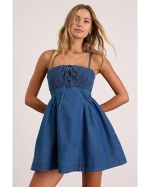 Lulus Laylie Medium Wash Smocked Mini Dress - Blue