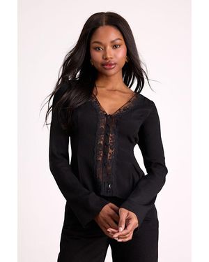 Lulus Pomona Lace Button-Front Long Sleeve Top - Black
