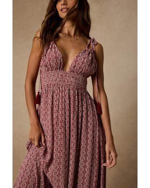 Lulus Field Day Print Tie-Strap Maxi Dress - Brown