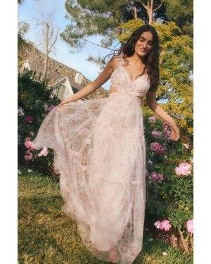 Lulus Ethereal Love Blush Floral Pleated Tiered Tie-Back Maxi Dress - Pink