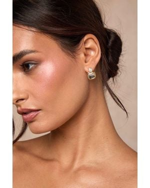 Lulus Malini Rhinestone Pearl Stud Earrings - Black