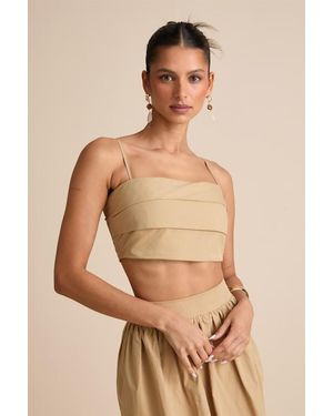4th & Reckless Marina Pleated Cotton Cami Crop Top - Natural