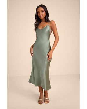 Lulus Val Sage Satin Backless Midi Dress - Natural