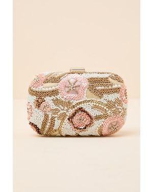 Lulus Mataleya Beaded Sequin Crossbody Clutch - Natural