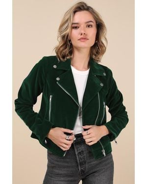 Lulus Style Icon Velvet Moto Jacket - Green