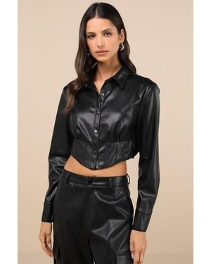 Lulus Exceptionally Intriguing Vegan Leather Button-Front Top - Black
