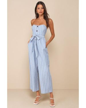Lulus Sunny Day Classic Striped Strapless Jumpsuit - Blue