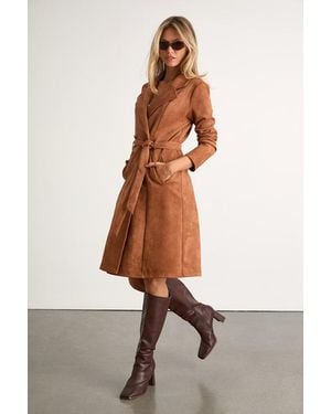 Lulus Chic Calling Suede Trench Coat - Brown