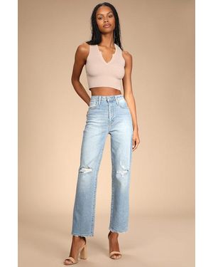 Just Black Generational Style Light Wash Distressed High-Rise Dad Jeans - Blue