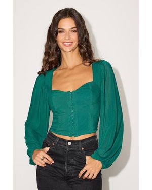 Lulus Feeling So Cute Mesh Balloon Sleeve Crop Top - Green