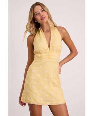Lulus Kastoria Embroidered Mini Dress - Natural