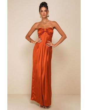 Lulus Memorable Entrance Strapless Satin Maxi Dress - Orange